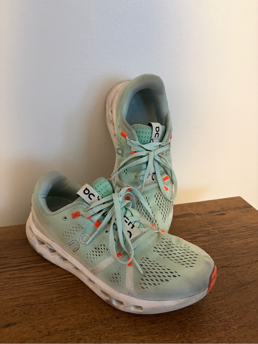 On Running Women's Mint Athletic Sneakers with Coral Accents